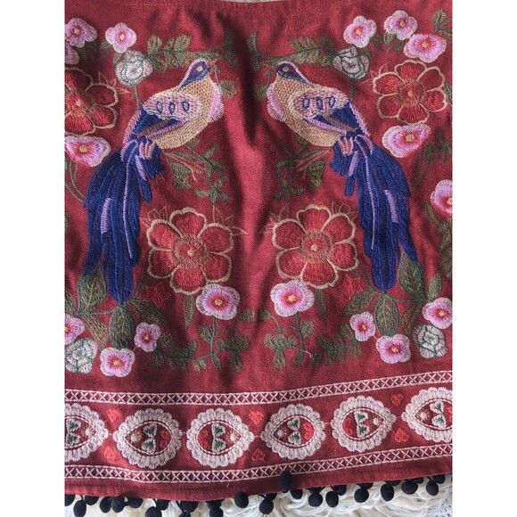Altar'd State Red Mini Skirt Size Small Linen Blend Floral Bird Embroidered Boho - Picture 3 of 10